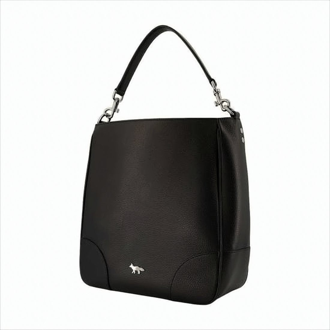 Maison Kitsuné Textured Cowhide Leather Shoulder Bag With Silver Accents