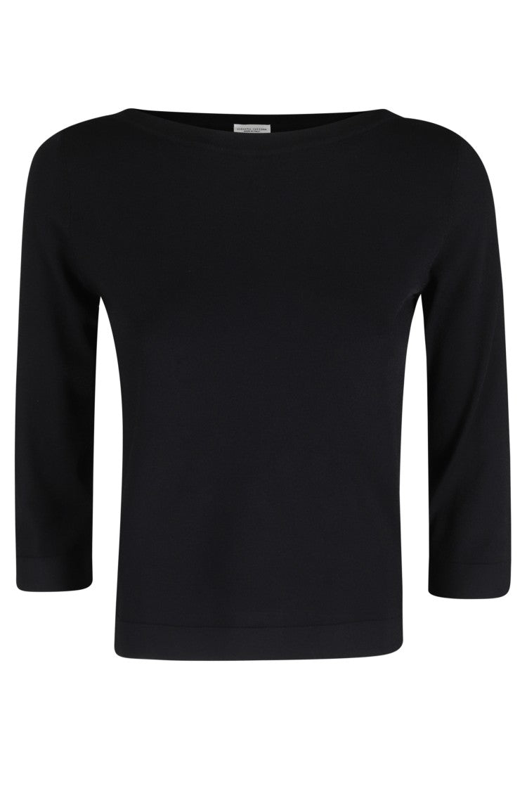 Roberto Collina Black Boat-Neck Three-Quarter Sleeve Viscose Sweater