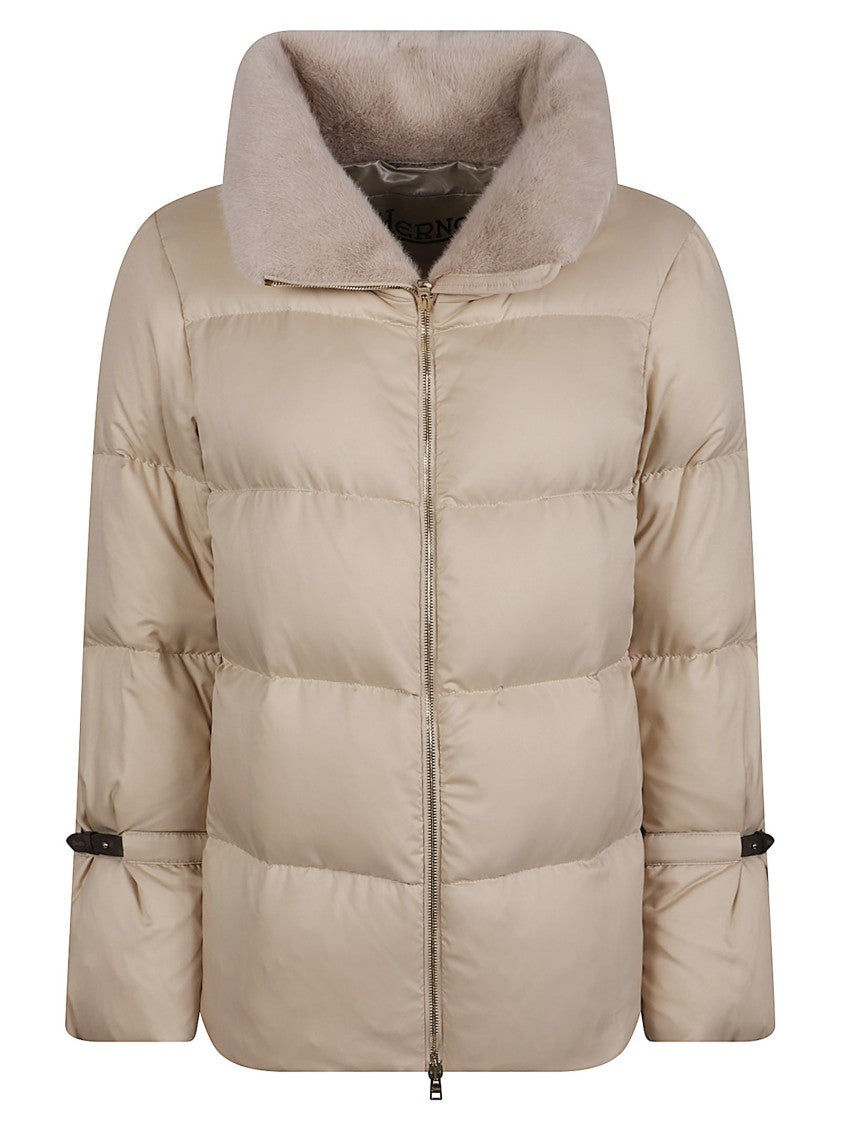 Herno Quilted Padded Down Jacket With Plush Collar And Adjustable Straps