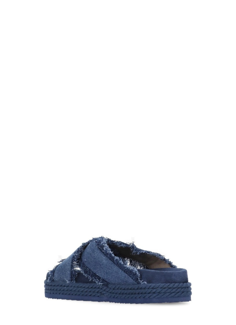 Mou Blue Criss-Cross Denim Sandals
