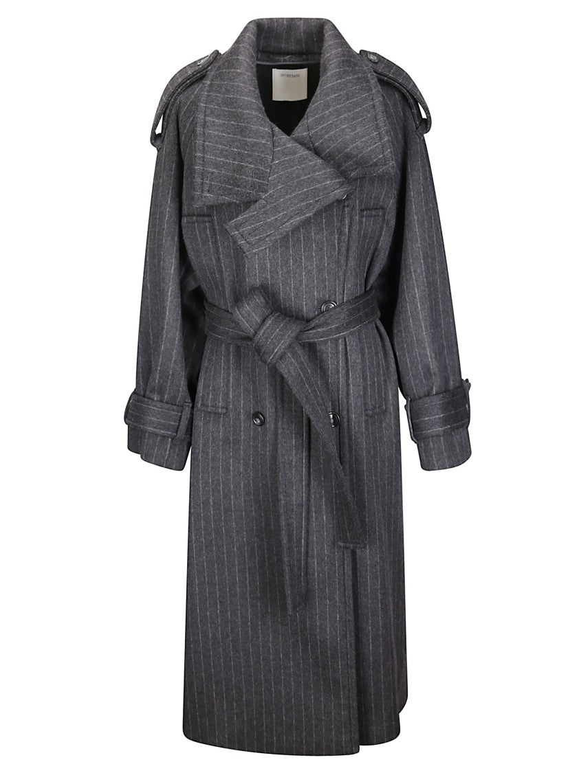 Sportmax Pinstripe Wool Coat With Double-Breasted Closure And Removable Belt