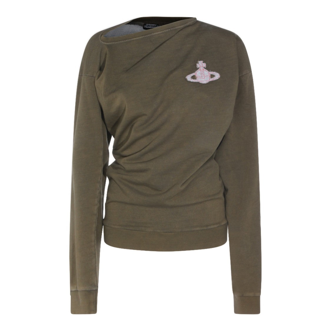 Vivienne Westwood Asymmetrical Olive Green Sweater With Distressed Embroidery