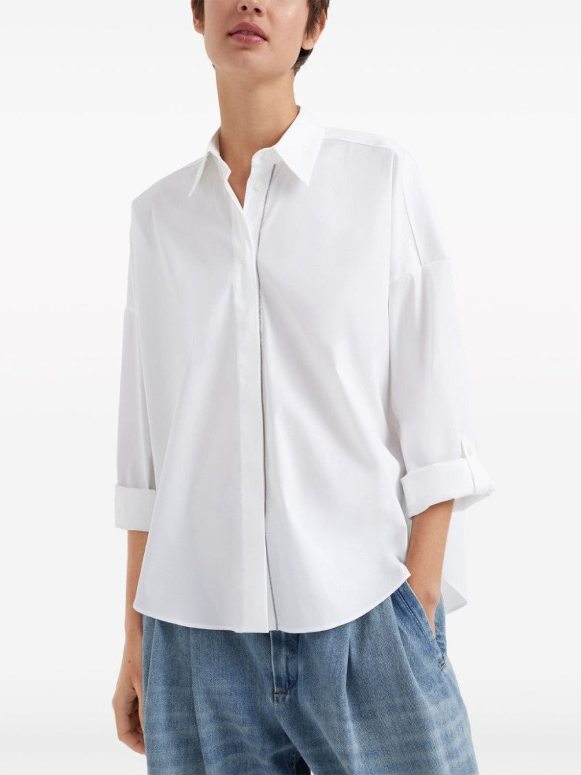 Brunello Cucinelli Bead Embellished White Poplin Shirt