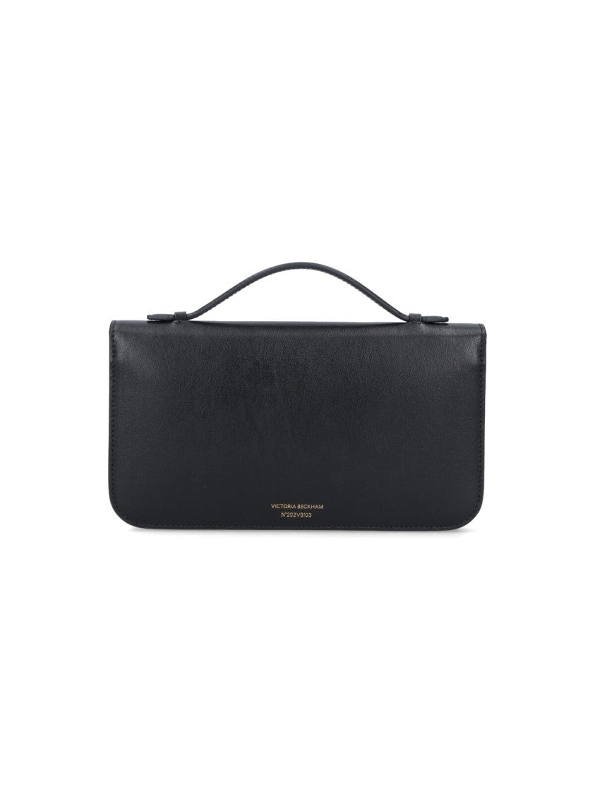 Victoria Beckham Rectangular Black Leather Handbag With Gold-Tone Logo