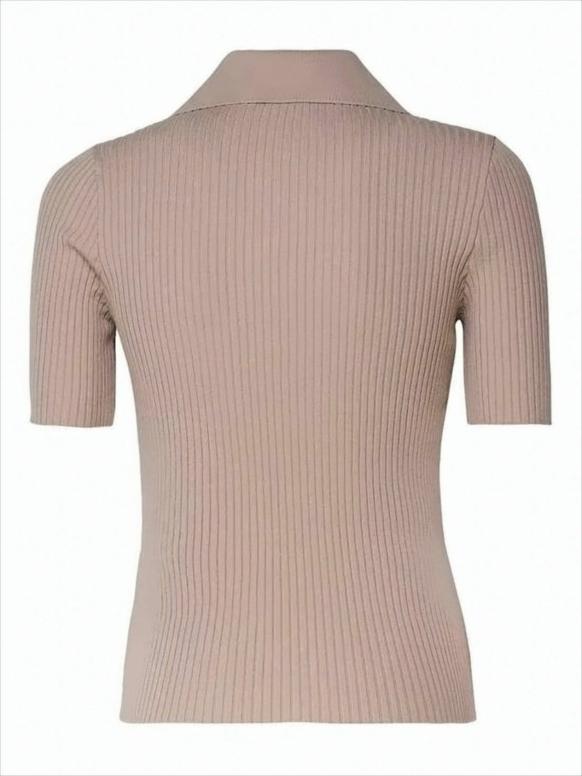 Courrèges Ribbed Polo Collar Knit Sweater With Button Placket