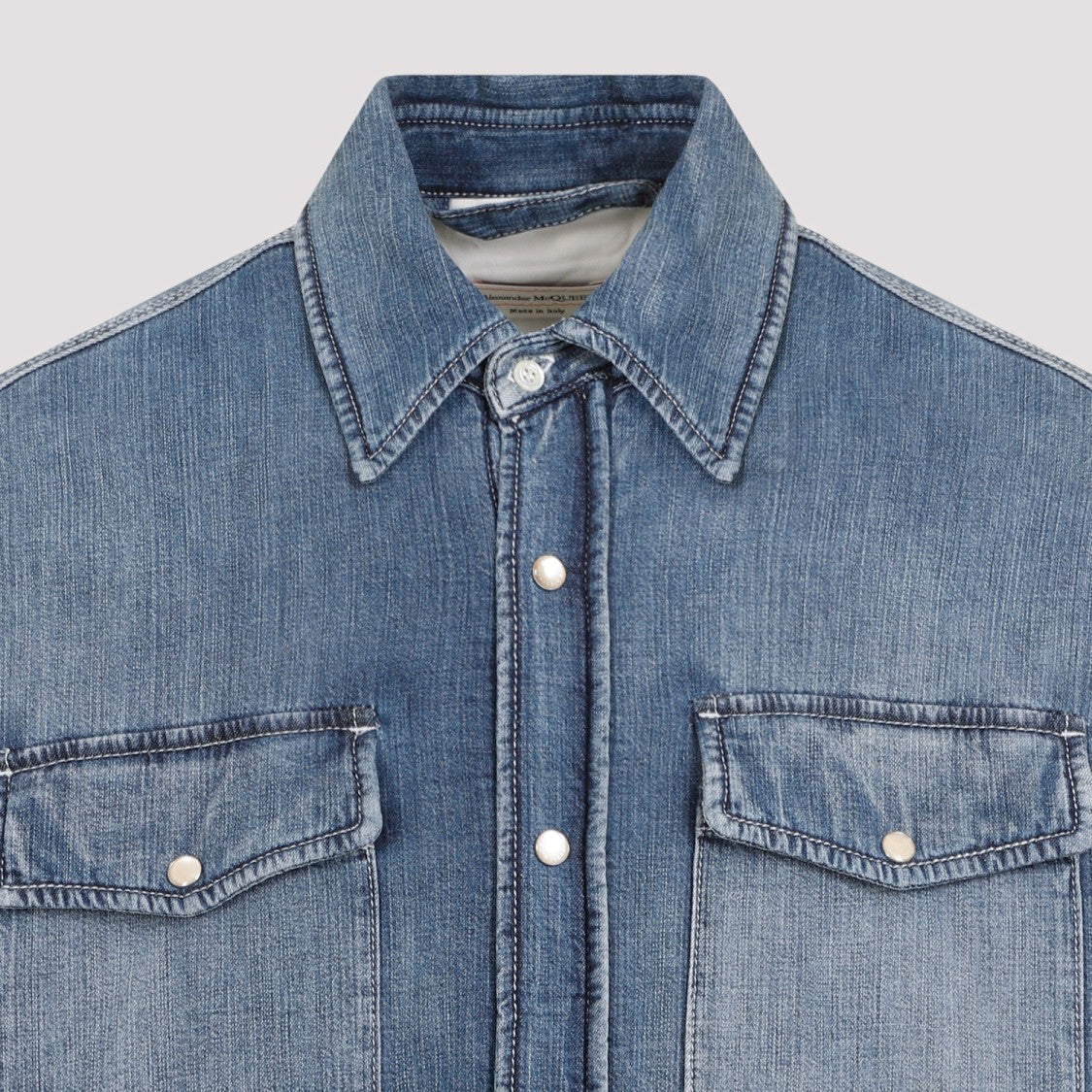 Alexander Mcqueen Quilted Washed Blue Denim Shirt
