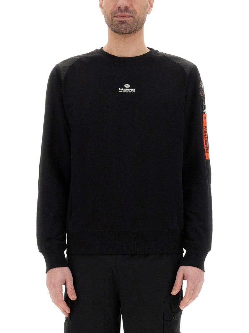 Parajumpers Classic Black Crew Neck Sweatshirt With Zip Pocket