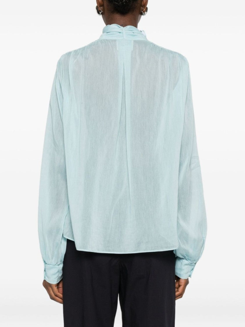 Forte Forte Light Blue Semi-Sheer Blouse With High Neck