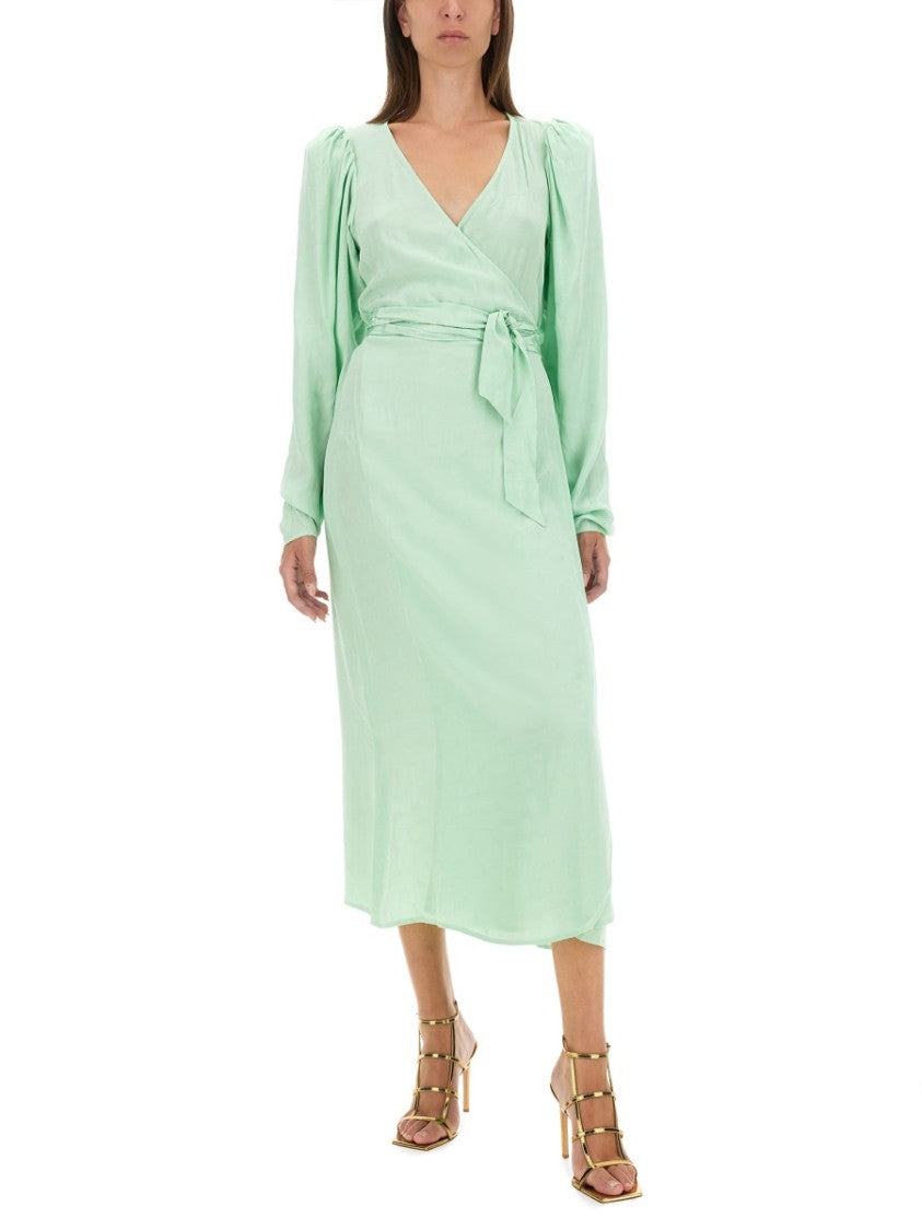 Rotate Birger Christensen Wrap Midi Dress With Deep V-Neckline