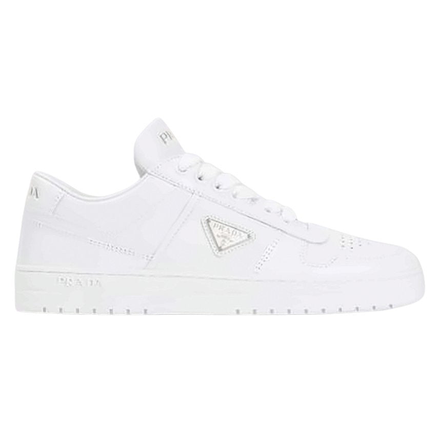 Prada Low-Top White Leather Sneakers With Perforated Detailing