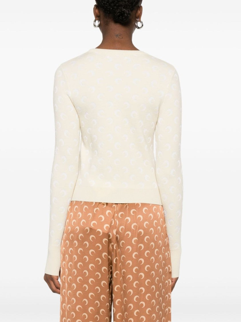 Marine Serre Textured White Sweatshirt With Classic Crew Neckline