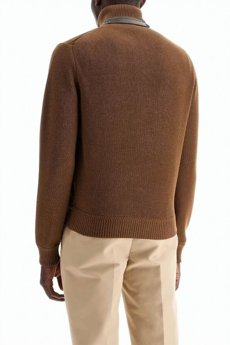 Tom Ford Brown Lambskin And Wool Casual Jacket With Ribbed Details