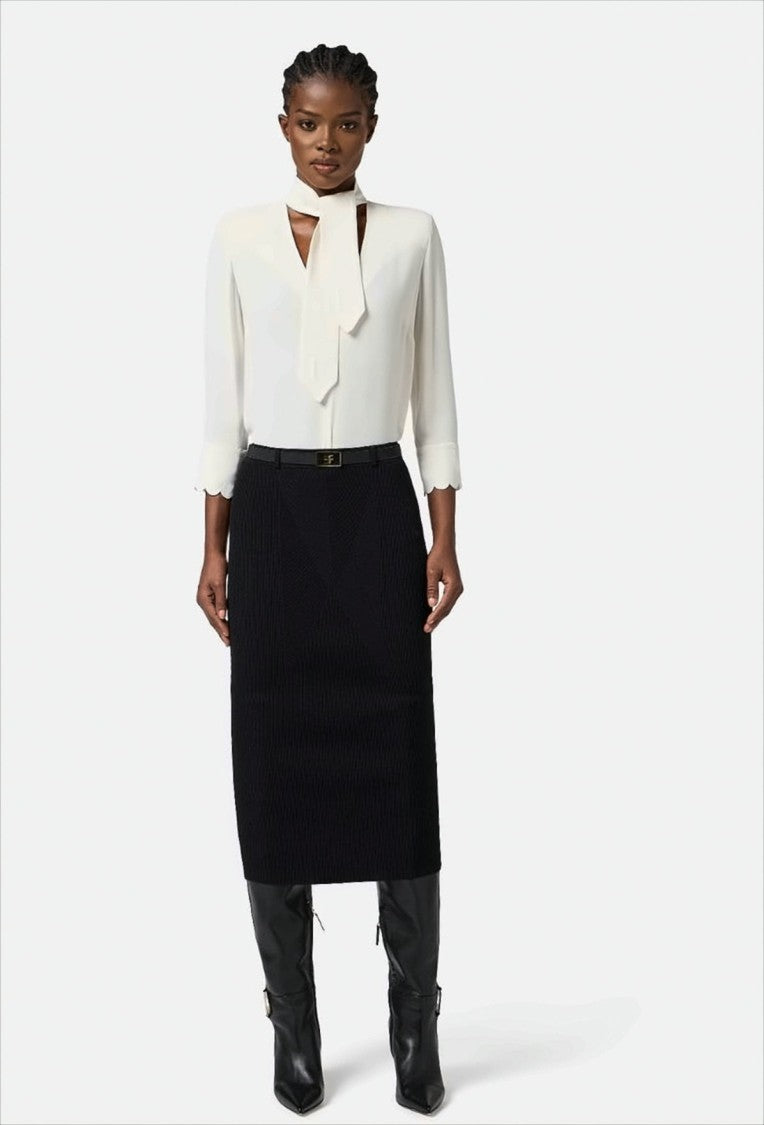 Elisabetta Franchi Georgette Shirt With Embroidered Sash
