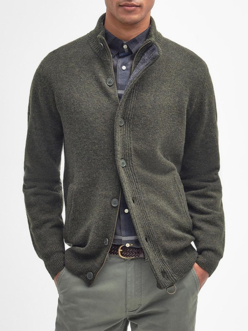 Barbour Essential Zip-Through Cardigan With Suede Elbow Patches