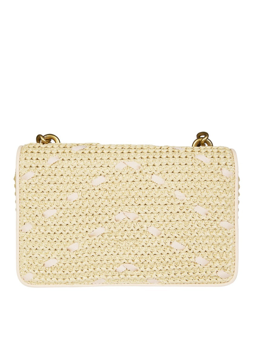Pinko One Mini Light Woven Raffia Shoulder Bag