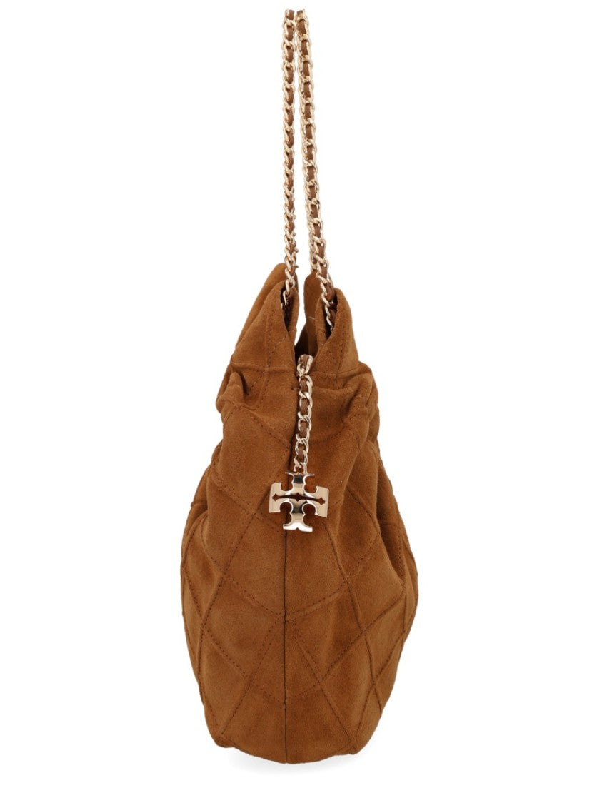Tory Burch Warm Brown Fleming Ruched Chain Handbag