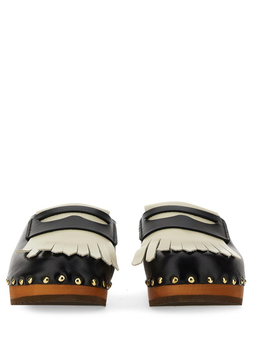 Jejia Fringe-Detail Leather Clogs