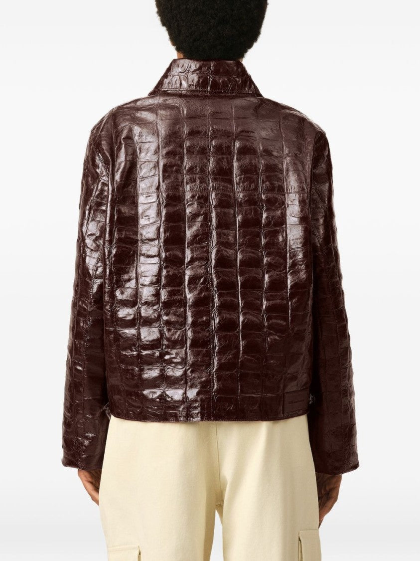 Ami Paris Cropped Textured Jacket With Glossy Crocodile Finish