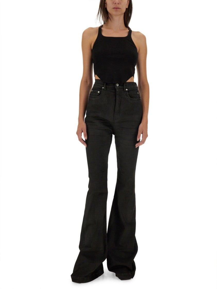 Drkshdw By Rick Owens Fitted Black Cotton Tank Top