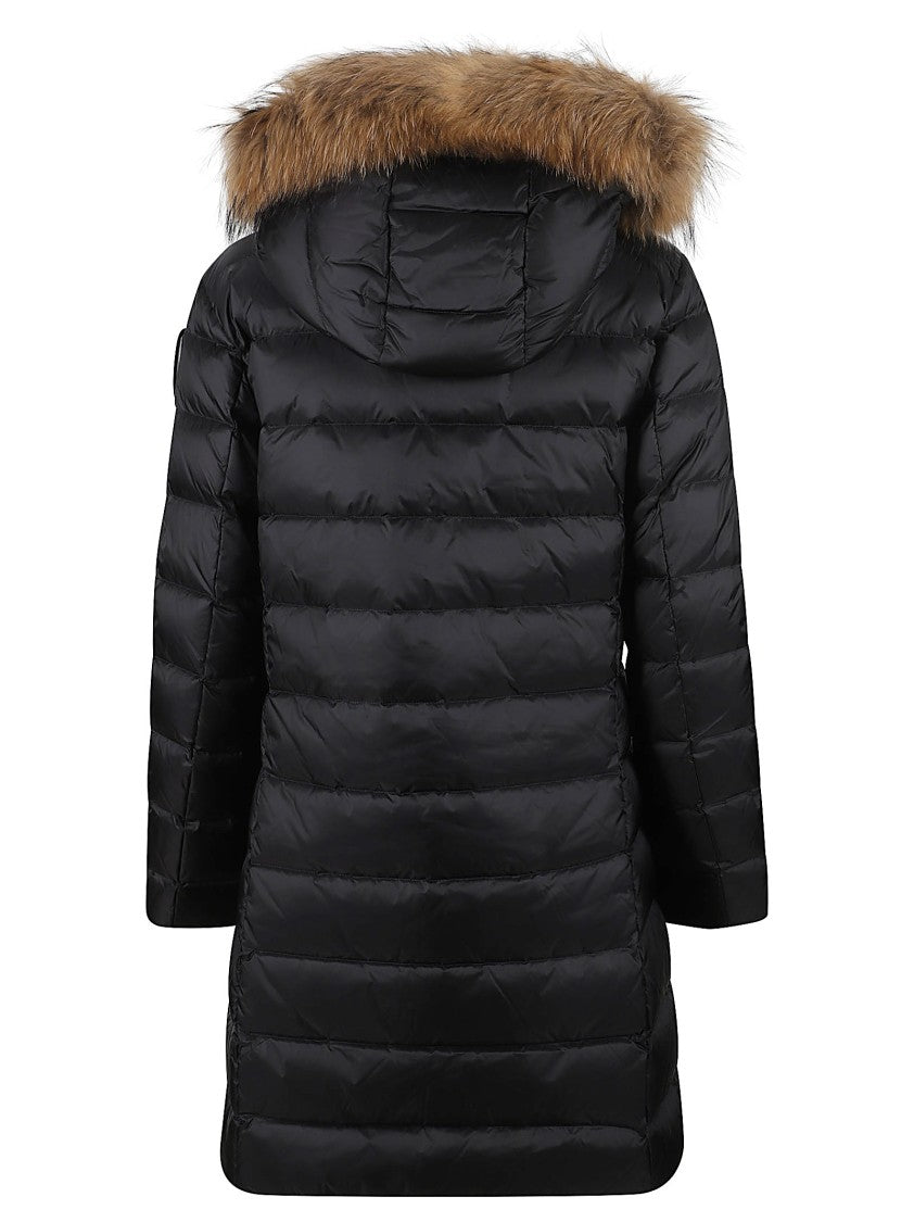 Blauer Long Quilted Down Jacket With Removable Raccoon Fur Trim