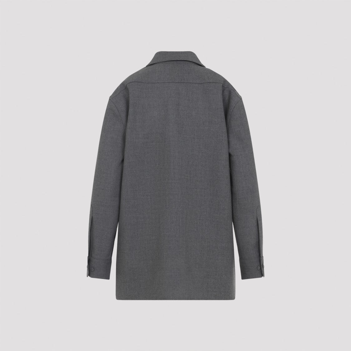 Jil Sander Relaxed Fit Grey Wool Shirt With Pearl Trim And Flap Pockets