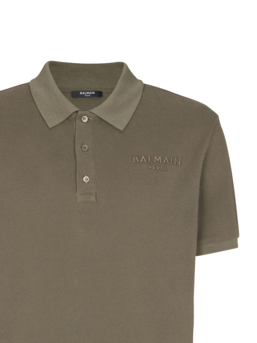 Balmain Muted Olive Embroidered Logo Short Polo