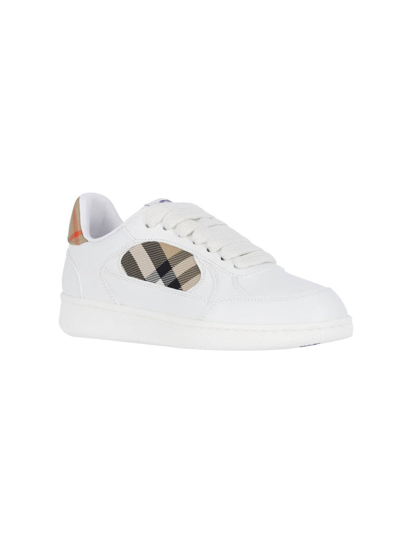 Burberry Low-Top Sneakers In Smooth White Calf Leather With Iconic Check Details