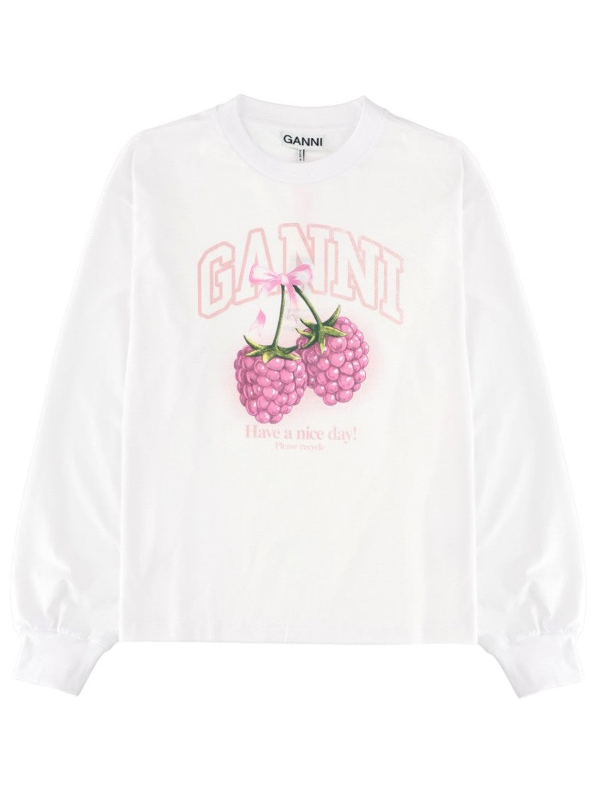 Ganni Oversized Raspberry Graphic Long Sleeve T-Shirt