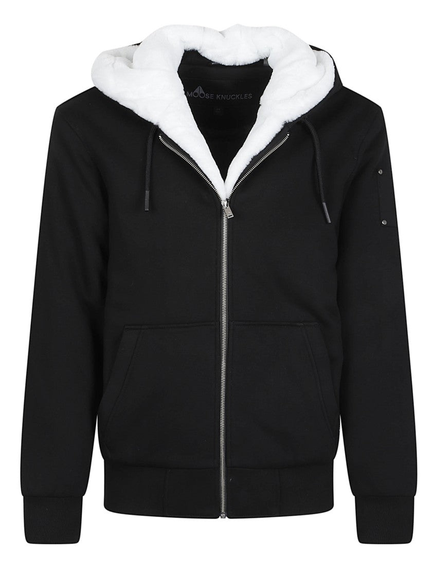 Moose Knuckles Cotton-Blend Plush Hood Kangaroo-Pocket Zip-Up Hoodie