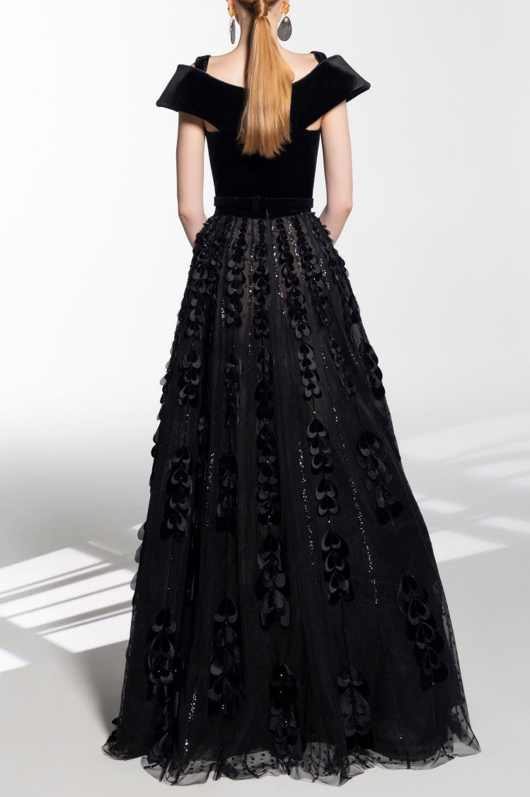 Saiid Kobeisy Beaded Tulle Skirt With Velvet Bodysuit