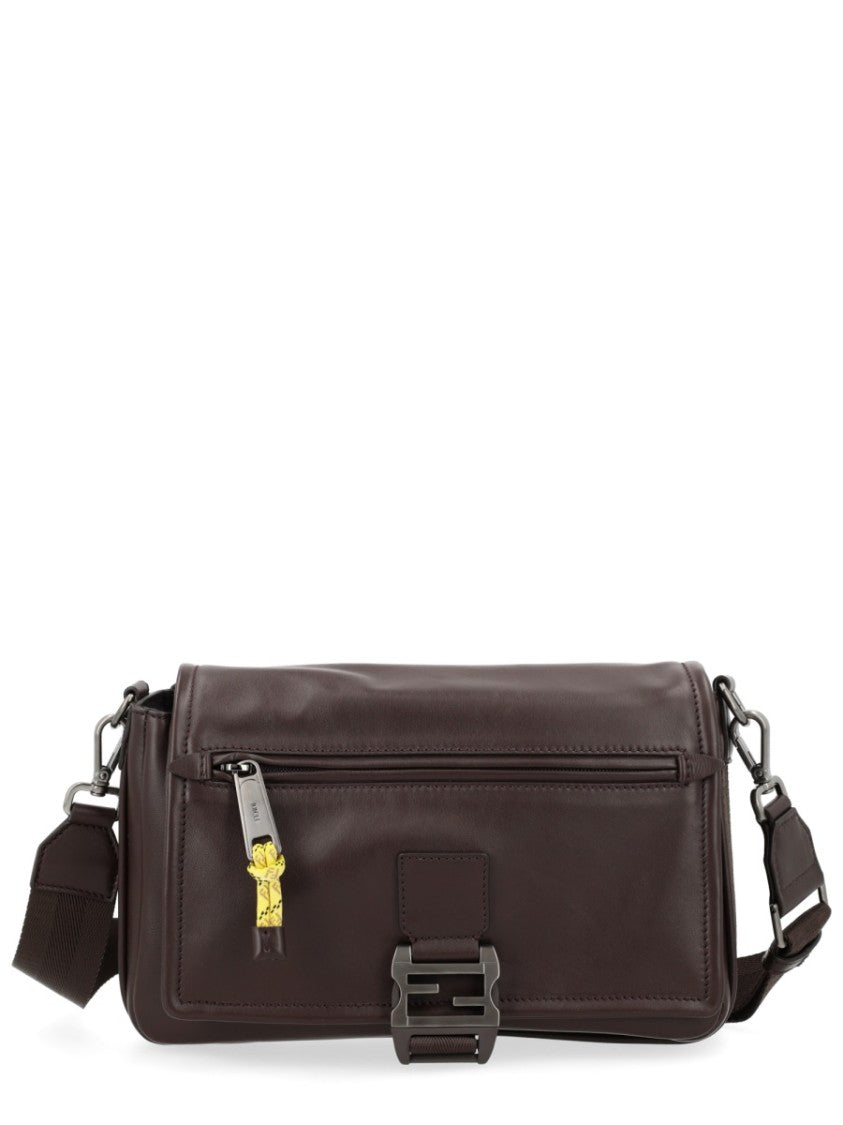 Fendi Rectangular Calf Leather Messenger Bag With Buckle Closure