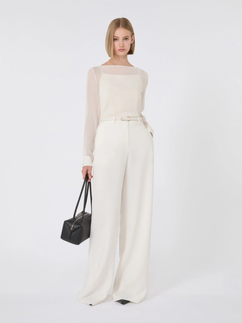 Max Mara Ivory Wide-Leg Trousers With Classic Fit