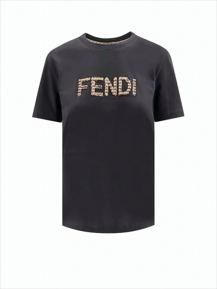 Fendi Black Short-Sleeved T-Shirt With Distinctive Logo Detail
