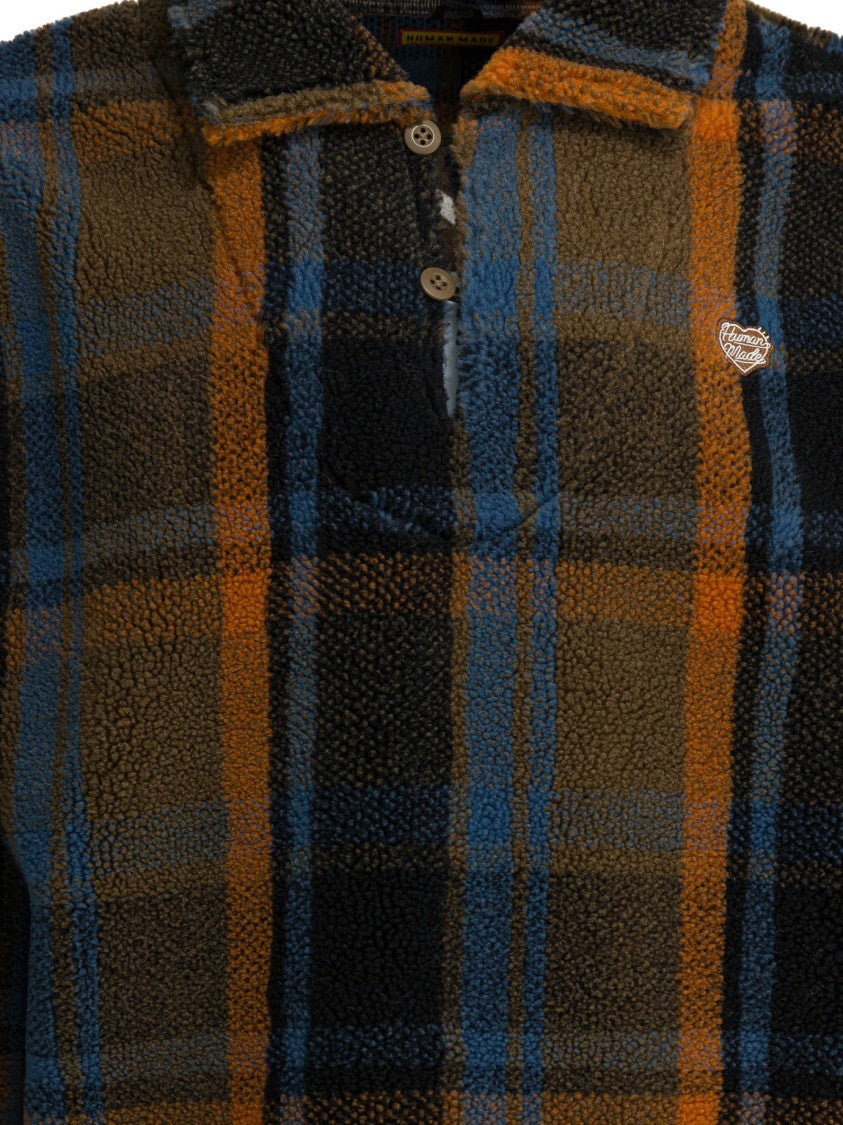 Human Made Textured Knitwear With Plaid Pattern And Script Design