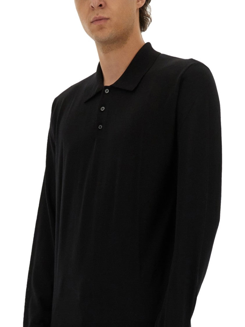 Golden Goose Black Virgin Wool Polo With Classic Collar