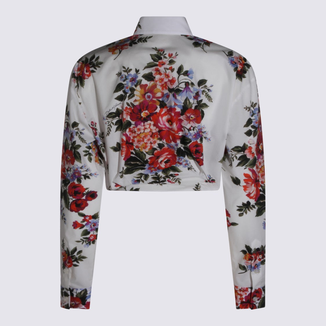 Dolce & Gabbana White Floral Tie-Front Cropped Shirt