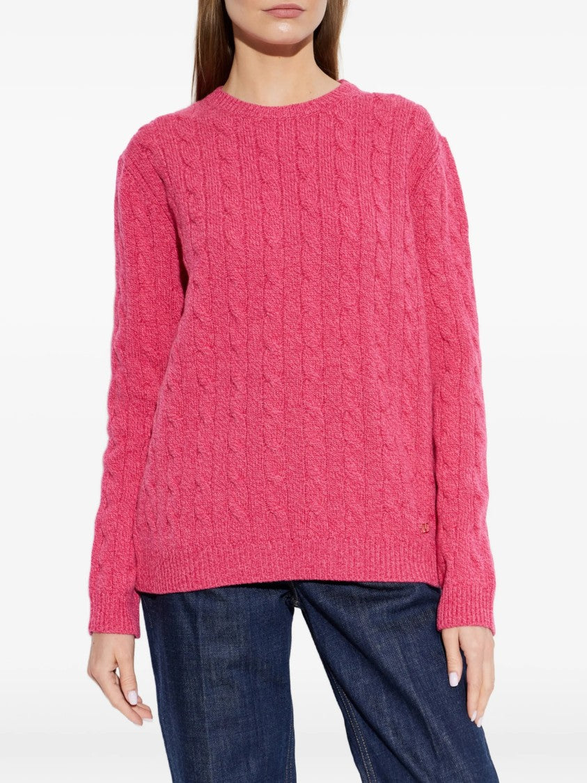Valentino Cable Knit Wool Sweater With Crew Neckline And Vibrant Finish