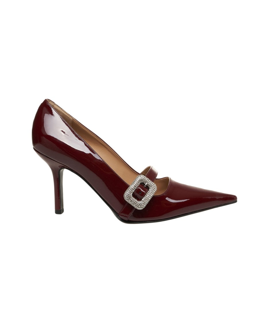Gender Red Patent Leather Pumps With Delicate Ankle Strap