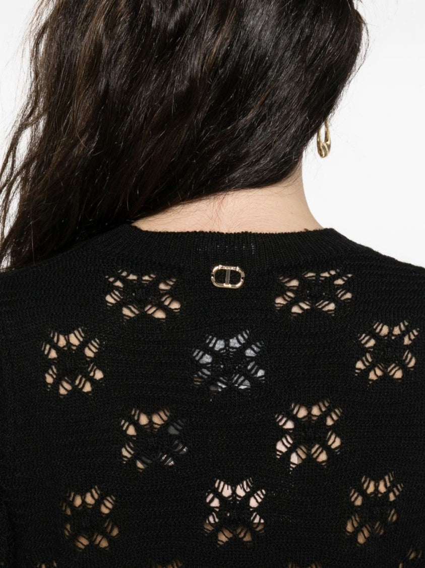 Twin-Set Black Sweater With Floral Openwork Detailing