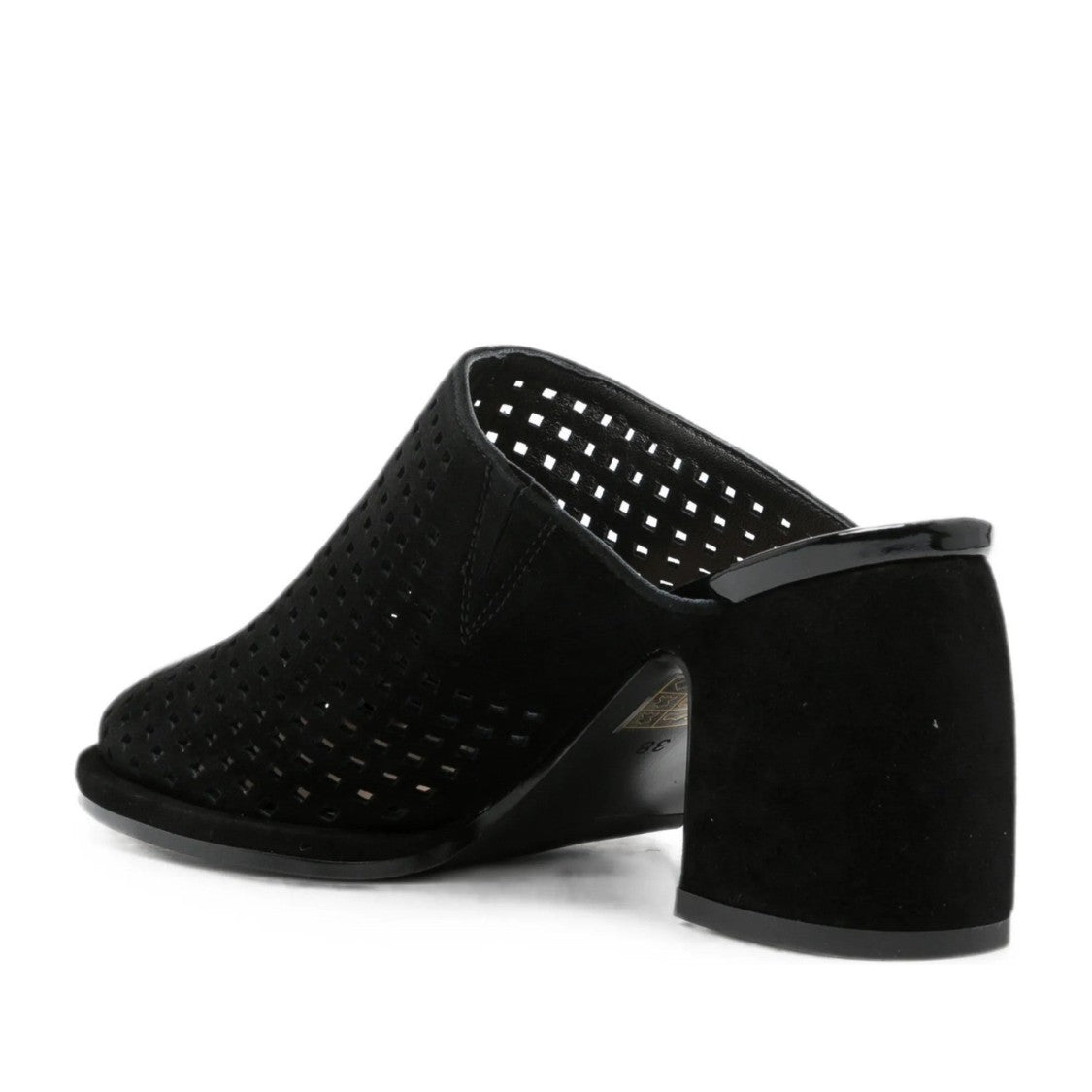 Adrianna Feretti Black Mid-Height Block Heel Perforated Leather Mules
