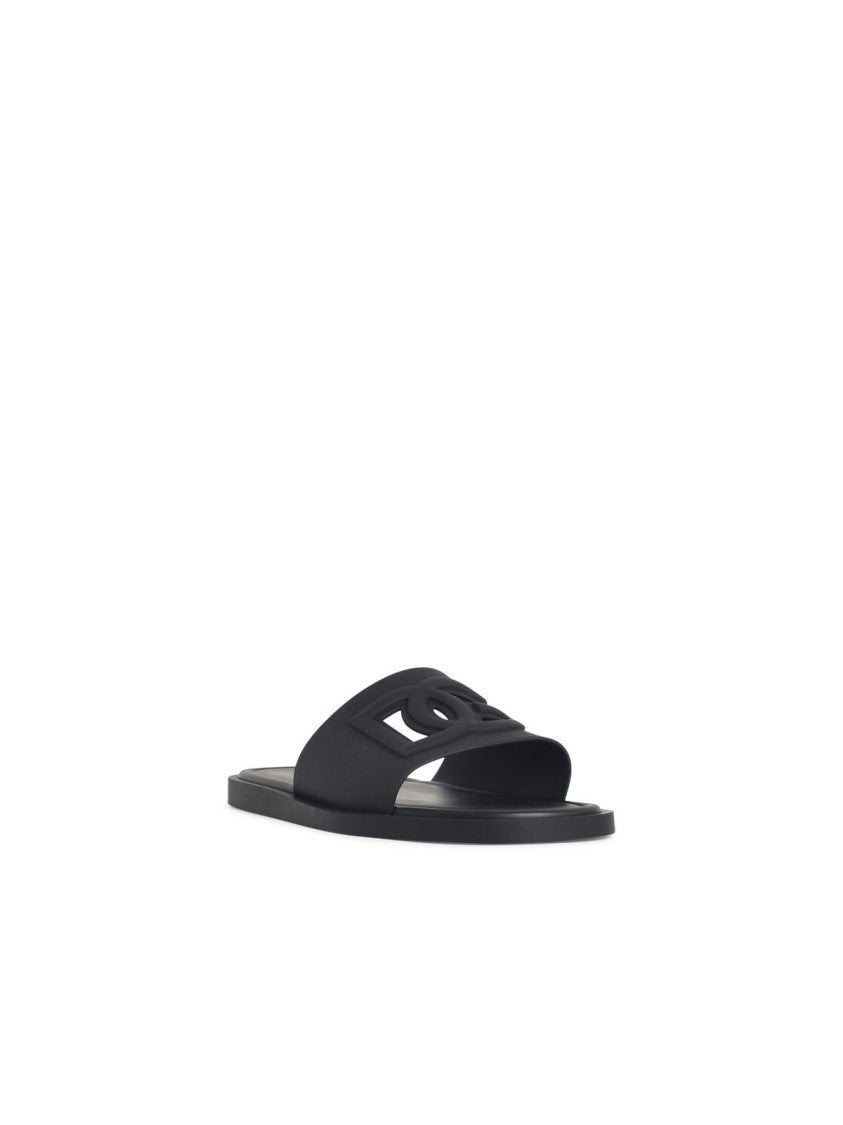 Dolce & Gabbana 'Dg Logo' Black Rubber Slippers