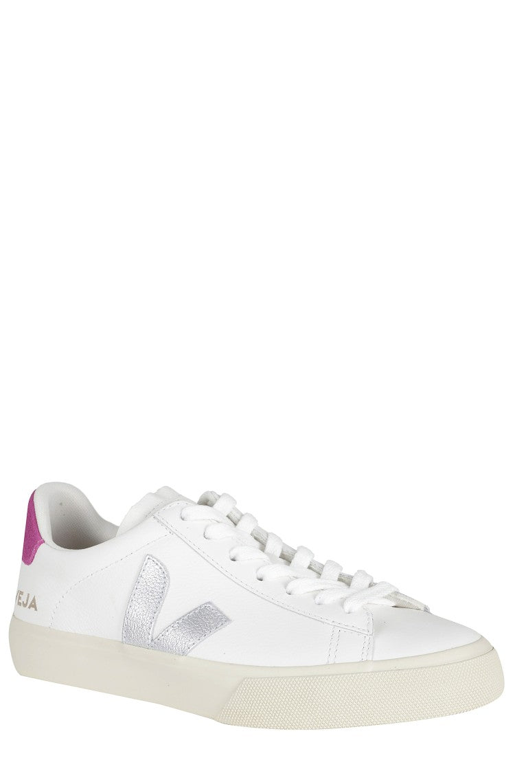 Veja White Campo Leather Silver-Logo Leather Sneakers