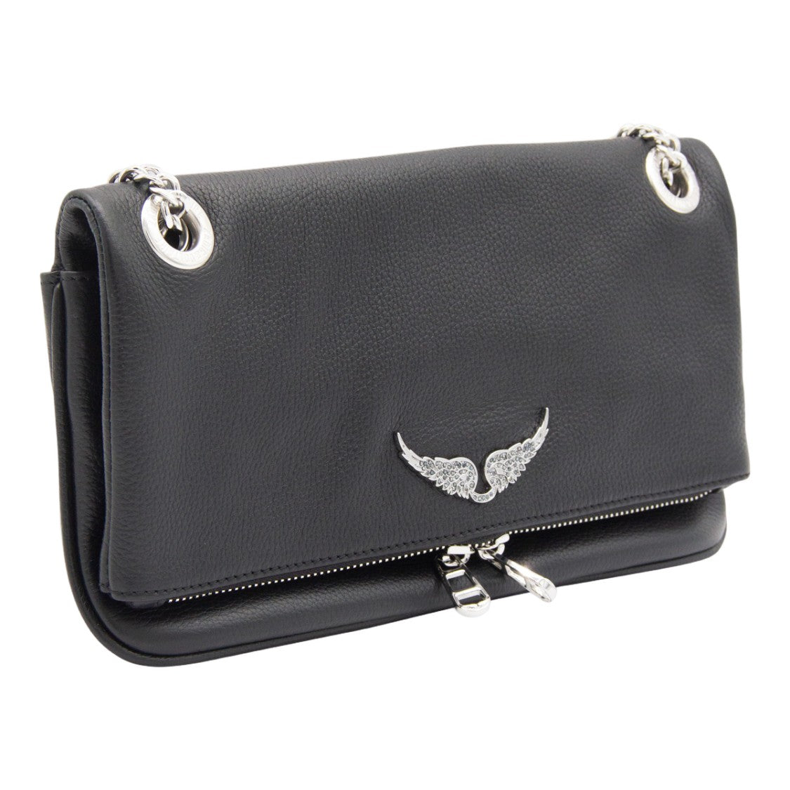 Zadig & Voltaire Pebbled Texture Black Bag With Silver Accents