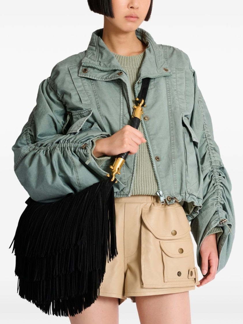 Balmain Black Fringe Detail Suede Shoulder Bag