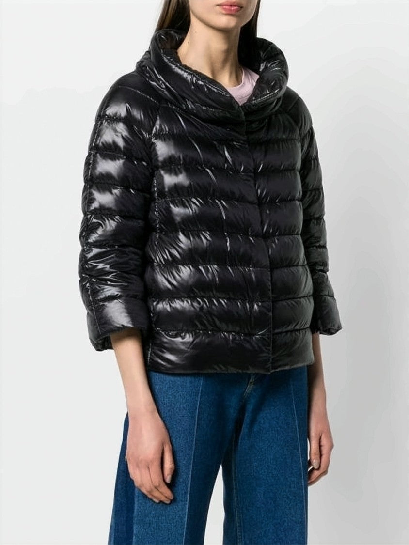 Herno Cropped Black Puffer Jacket With High Collar