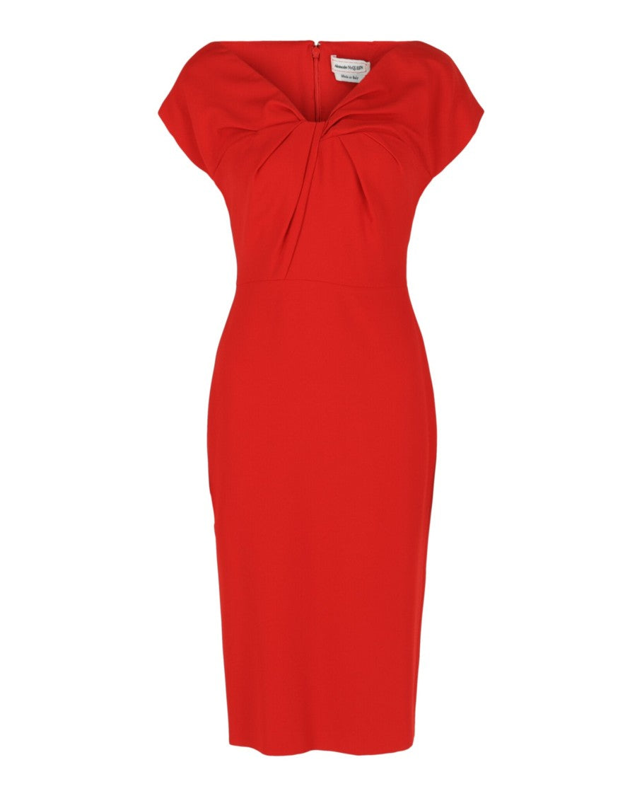 Alexander Mcqueen Twist-Detail Crepe Midi Dress With Sculptural Design