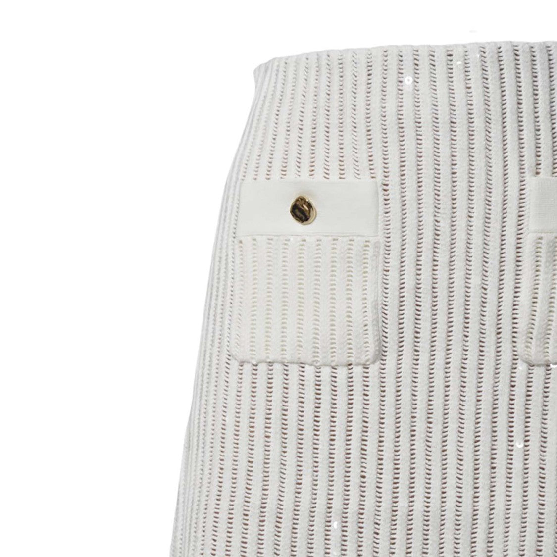 Self-Portrait Mini Skirt In Semi-Sheer White Knit With Vertical Openwork Stripes