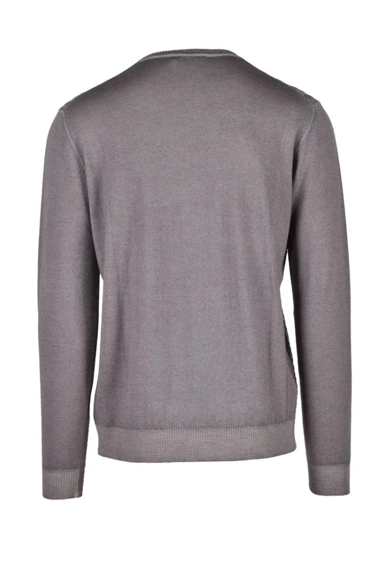 Fama Grey Textured Merino Wool Sweater