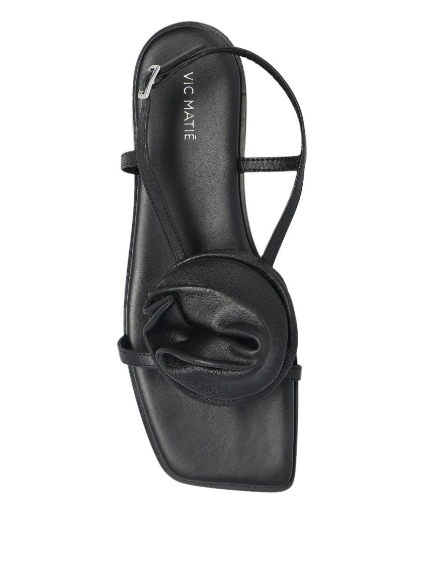 Vic Matié Black Floral Appliqué Square Slingback Sandals