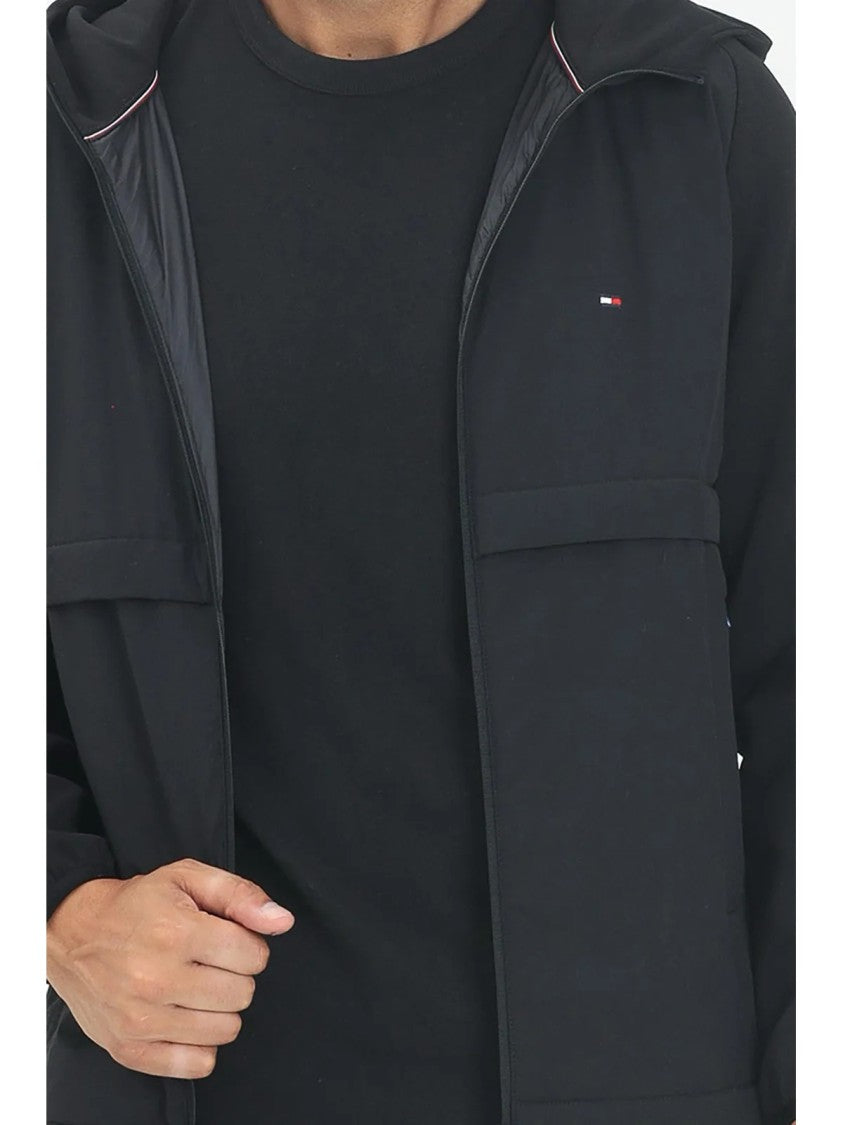 Tommy Hilfiger Black Windbreaker With Adjustable Hood And Zipper Closure